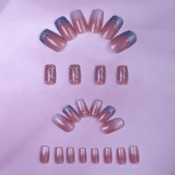 24PCS Square Press-Shaped Nails Of Medium Length - French Pointed Press-Shaped Heart-Shaped Design, Bright Pink Ffalse Nails