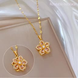 Creative Rotatable Pink Flower Necklace For Women Titanium Steel Rotatable Spinner Clavicle Choker Anti Stress Anxiety Jewelry