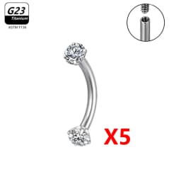 1/5/50pcs G23 Titanium ASTM-F136 Piercings Eyebrow Zircon Earring Internal Thread Eyebrow Body Jewelry Wholesale