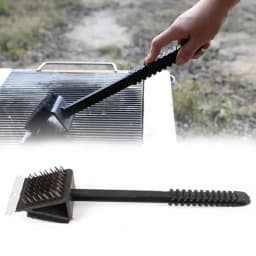 1pc 3 In 1 Corner Copper Wire Brush Barbecue Grill Oven Cleaning Bbq Brush Copper Wire Sponge Shovel Long Handle