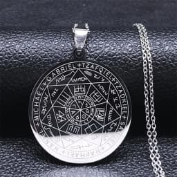 Seven Archangels Amulet Stainless Steel Necklaces Men Seal of Solomon Talisman Necklace Protection Jewelry Collar Hombre N1162S2