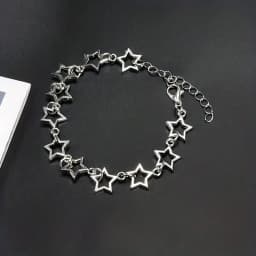 Y2K Five Pointed Stars Charm Bracelet Vintage Silver Color Pentagram Chain Bracelets For Women