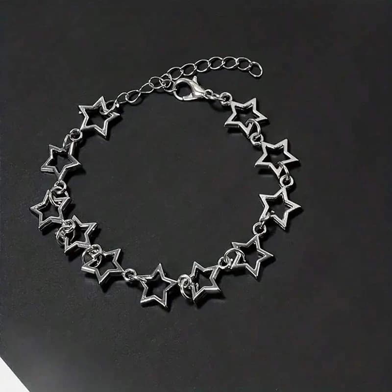 Y2K Five Pointed Stars Charm Bracelet Vintage Silver Color Pentagram Chain Bracelets For Women