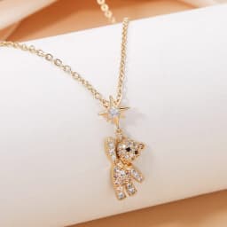 Obega Lovely Bear Necklaces for Women Cubic Zircon Inlaid Gold Color Neck Chain Female Necklaces Cute Jewelry Pendant