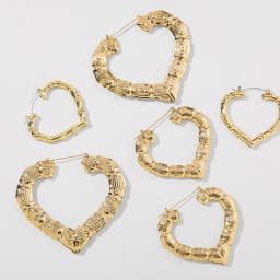 3 Pairs Oversized Hollow Heart Hoop Earrings Set for Women Exaggerated Gold Color Bamboo Piercing Earring Statement Jewelry Punk