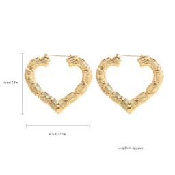 3 Pairs Oversized Hollow Heart Hoop Earrings Set for Women Exaggerated Gold Color Bamboo Piercing Earring Statement Jewelry Punk