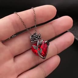 Gothic Rose Red Love Necklace Women's Y2K Grunge Jewelry Dainty Silver Color Tonebloody Human Heart Pendant Personalized Gifts