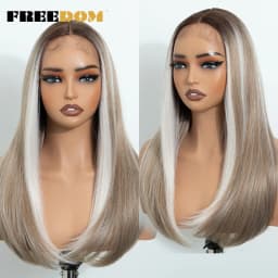 FREEDOM Hair Synthetic Lace Front Wigs For Black Women Straight Bob Wigs 22 inch Easy Wear Ombre Brown Blonde Wig Cosplay Wig
