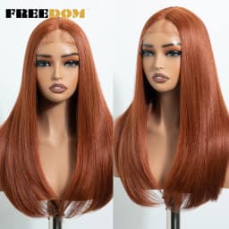 FREEDOM Hair Synthetic Lace Front Wigs For Black Women Straight Bob Wigs 22 inch Easy Wear Ombre Brown Blonde Wig Cosplay Wig