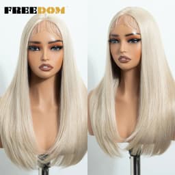 FREEDOM Hair Synthetic Lace Front Wigs For Black Women Straight Bob Wigs 22 inch Easy Wear Ombre Brown Blonde Wig Cosplay Wig