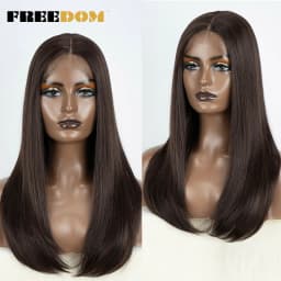 FREEDOM Hair Synthetic Lace Front Wigs For Black Women Straight Bob Wigs 22 inch Easy Wear Ombre Brown Blonde Wig Cosplay Wig