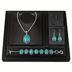3pcs Women's Vintage Turquoise Bracelet Necklace Earrings Set, Healing Stone Decoration Gift(Without Box)