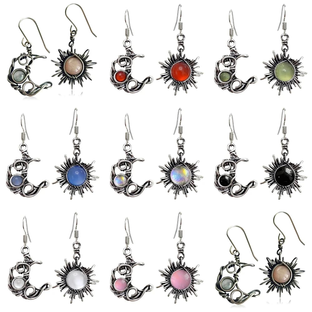 Silver Color Fashion Bohemia Sun Moon Earrings Crystal Drop Earrings Women Female Earring Jewelry Gift