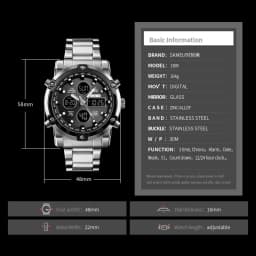 Skmei Mens Full Steel Strap Quartz Wristwatch 3 Time Back Light Display Digital Watches Countdown Clock Relogio Masculino