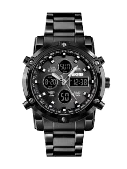 Skmei Mens Full Steel Strap Quartz Wristwatch 3 Time Back Light Display Digital Watches Countdown Clock Relogio Masculino