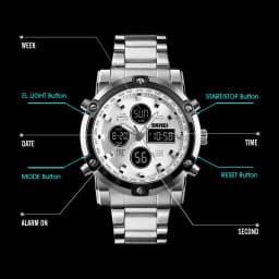 Skmei Mens Full Steel Strap Quartz Wristwatch 3 Time Back Light Display Digital Watches Countdown Clock Relogio Masculino