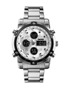 Skmei Mens Full Steel Strap Quartz Wristwatch 3 Time Back Light Display Digital Watches Countdown Clock Relogio Masculino