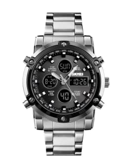 Skmei Mens Full Steel Strap Quartz Wristwatch 3 Time Back Light Display Digital Watches Countdown Clock Relogio Masculino