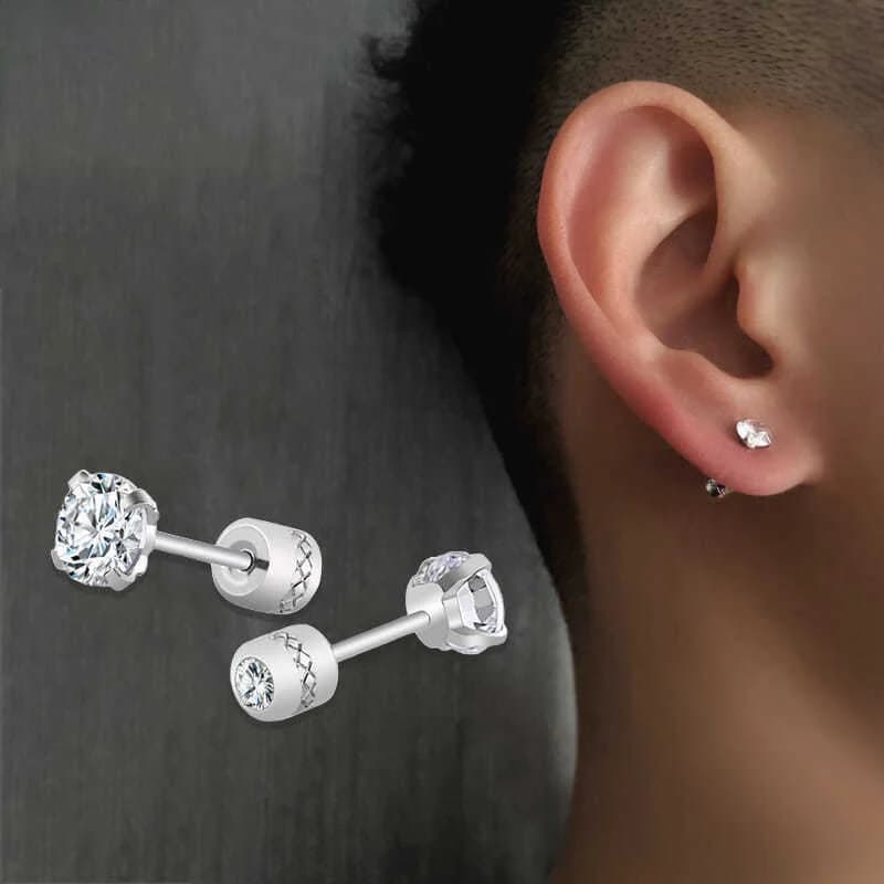 2 piece Medical Stainless steel Crystal Zircon Ear Studs Earrings Tragus Cartilage Hypoallergenic Screws Piercing Jewelry
