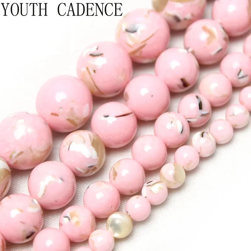 Natural Second Generation Pink Shell Turquoises Stone Loose Round Beads for Jewelry Making Diy Bracelet Necklace 4-12mm 15"
