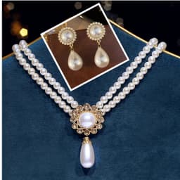 SHMIK Elegant Vintage Palace Full Pearl Pendant Necklace Chains Earrings For Women Lady Classic Exquisite Chorker Chains Jewelry