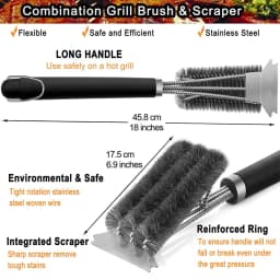 LMETJMA Safe Grill Brush and Scraper with Deluxe Handle 18 inch Grill Cleaner Brush Stainless Steel Bristle Grill Brush JT61