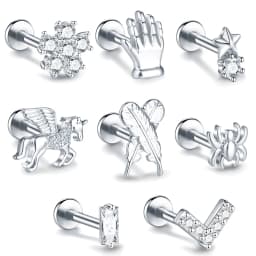 1PC 16G Steel Crystal Flower Mini Stud Earring Piercings Feather Lighting Star Helix Cartilage Tragus Lobe Ear Piercings Jewelry