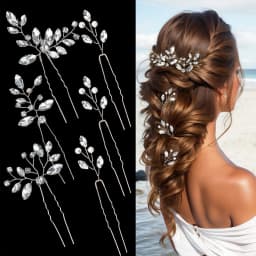 Pearl Hairpin With Side Comb Wedding Hair Accessories Golden Leaf Beads Flower Hair Clip U-shaped Alloy Headwear Fashion Jewelry