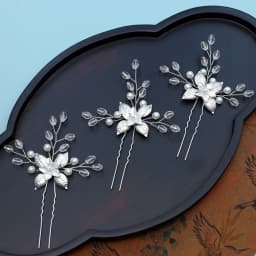 Pearl Hairpin With Side Comb Wedding Hair Accessories Golden Leaf Beads Flower Hair Clip U-shaped Alloy Headwear Fashion Jewelry