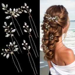 Pearl Hairpin With Side Comb Wedding Hair Accessories Golden Leaf Beads Flower Hair Clip U-shaped Alloy Headwear Fashion Jewelry
