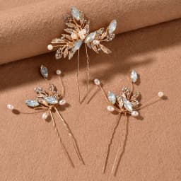 Pearl Hairpin With Side Comb Wedding Hair Accessories Golden Leaf Beads Flower Hair Clip U-shaped Alloy Headwear Fashion Jewelry