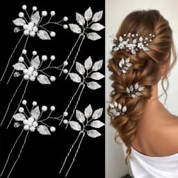 Pearl Hairpin With Side Comb Wedding Hair Accessories Golden Leaf Beads Flower Hair Clip U-shaped Alloy Headwear Fashion Jewelry