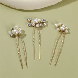 Pearl Hairpin With Side Comb Wedding Hair Accessories Golden Leaf Beads Flower Hair Clip U-shaped Alloy Headwear Fashion Jewelry