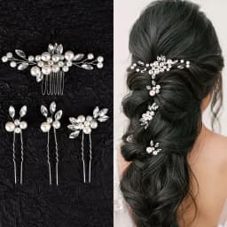 Pearl Hairpin With Side Comb Wedding Hair Accessories Golden Leaf Beads Flower Hair Clip U-shaped Alloy Headwear Fashion Jewelry