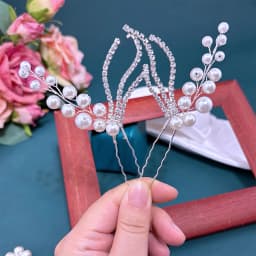 Pearl Hairpin With Side Comb Wedding Hair Accessories Golden Leaf Beads Flower Hair Clip U-shaped Alloy Headwear Fashion Jewelry