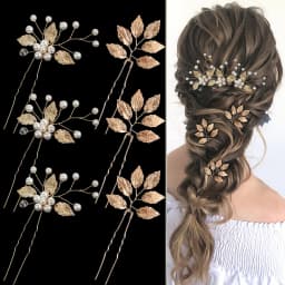 Pearl Hairpin With Side Comb Wedding Hair Accessories Golden Leaf Beads Flower Hair Clip U-shaped Alloy Headwear Fashion Jewelry
