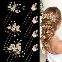 Pearl Hairpin With Side Comb Wedding Hair Accessories Golden Leaf Beads Flower Hair Clip U-shaped Alloy Headwear Fashion Jewelry