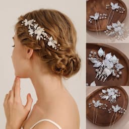 Pearl Hairpin With Side Comb Wedding Hair Accessories Golden Leaf Beads Flower Hair Clip U-shaped Alloy Headwear Fashion Jewelry