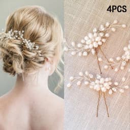 Pearl Hairpin With Side Comb Wedding Hair Accessories Golden Leaf Beads Flower Hair Clip U-shaped Alloy Headwear Fashion Jewelry