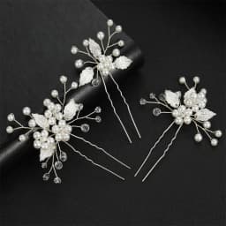 Pearl Hairpin With Side Comb Wedding Hair Accessories Golden Leaf Beads Flower Hair Clip U-shaped Alloy Headwear Fashion Jewelry