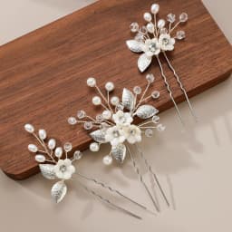 Pearl Hairpin With Side Comb Wedding Hair Accessories Golden Leaf Beads Flower Hair Clip U-shaped Alloy Headwear Fashion Jewelry
