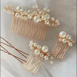 Pearl Hairpin With Side Comb Wedding Hair Accessories Golden Leaf Beads Flower Hair Clip U-shaped Alloy Headwear Fashion Jewelry