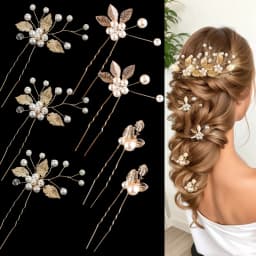 Pearl Hairpin With Side Comb Wedding Hair Accessories Golden Leaf Beads Flower Hair Clip U-shaped Alloy Headwear Fashion Jewelry