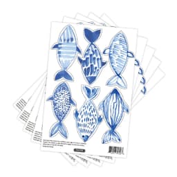 Hand drawn Watercolor Fish  Wall Decals Waterproof Peel&Stick Wall Sticker Blue Geo  Fish Sea for Boy's Kids Room