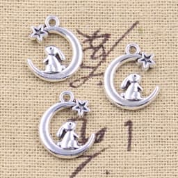 15pcs Charms Rabbit Moon Star 17x14mm Antique Silver Color Pendants Making DIY Handmade Tibetan Finding Jewelry