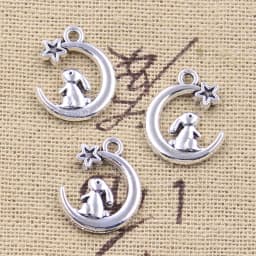 15pcs Charms Rabbit Moon Star 17x14mm Antique Silver Color Pendants Making DIY Handmade Tibetan Finding Jewelry