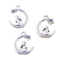 15pcs Charms Rabbit Moon Star 17x14mm Antique Silver Color Pendants Making DIY Handmade Tibetan Finding Jewelry