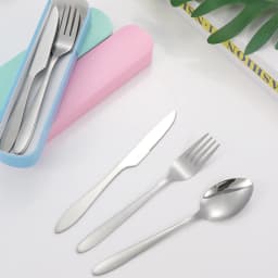 3pc Portable Suit Students Go to School Dining Suit His Knife and Fork Spoon with Receive a Case
