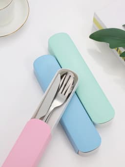3pc Portable Suit Students Go to School Dining Suit His Knife and Fork Spoon with Receive a Case