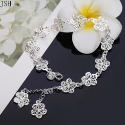 Hot wedding 925 sterling silver bracelet beautiful flowers for women classic high quality fashion jewelry wholesale 20CM